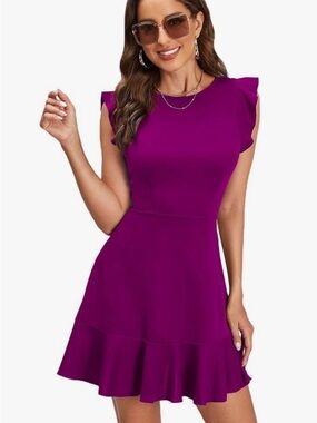 Women's Purple Ruffle Hem Fit & Flare Dress